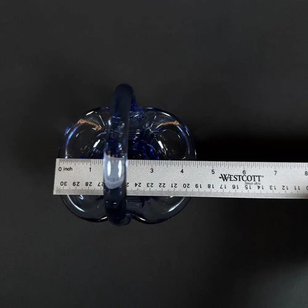 VINTAGE FENTON BLUE GLASS BASKET WITH HANDLE 6